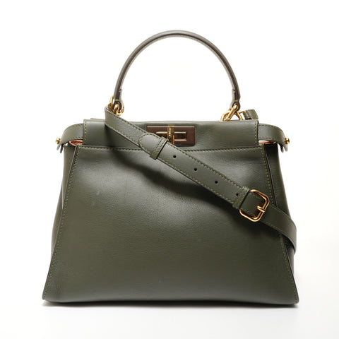 FENDI Leather 2-way medium peekaboo bag Handbag khaki WS27877