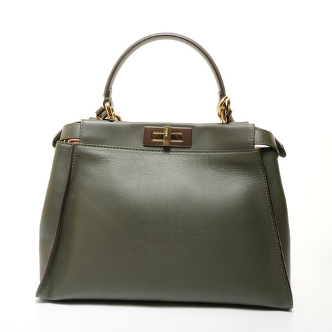 FENDI Leather 2-way medium peekaboo bag Handbag khaki WS27877