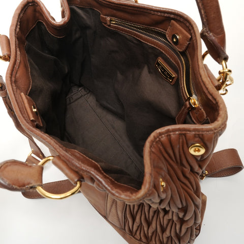 Miu Miu Matelass Leather 2-Way Bag Handbag Brown WS27878