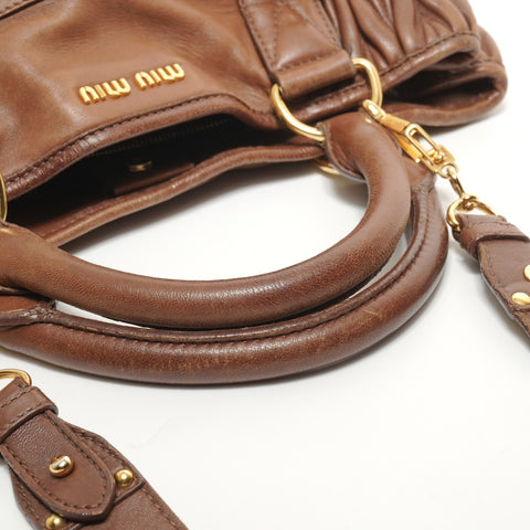 Miu Miu Matelass Leather 2-Way Bag Handbag Brown WS27878