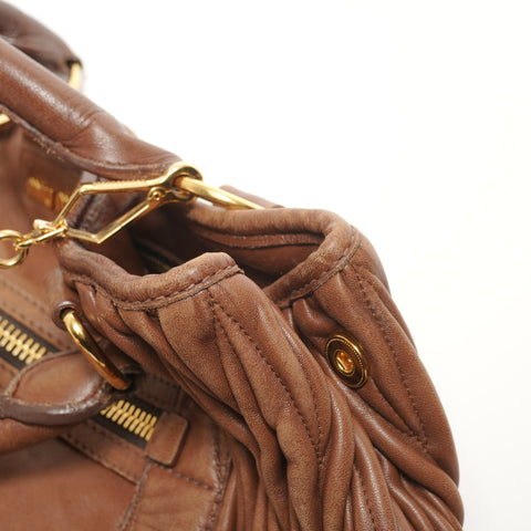 Miu Miu Matelass Leather 2-Way Bag Handbag Brown WS27878