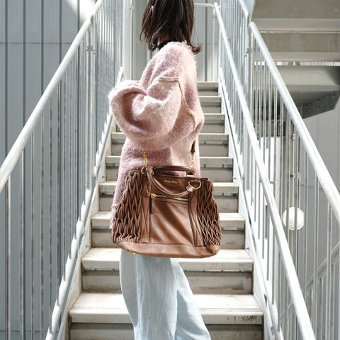 Miu Miu Matelass Leather 2-Way Bag Handbag Brown WS27878