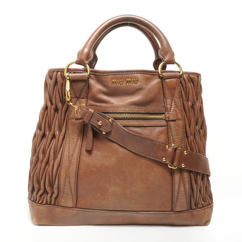 Miu Miu Matelass Leather 2-Way Bag Handbag Brown WS27878
