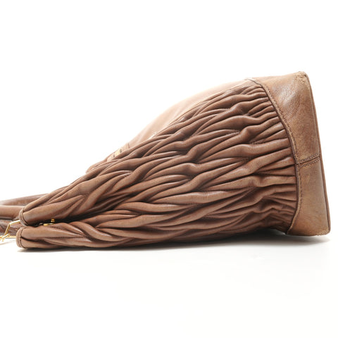 Miu Miu Matelass Leather 2-Way Bag Handbag Brown WS27878