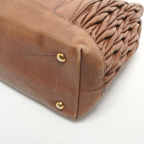 Miu Miu Matelass Leather 2-Way Bag Handbag Brown WS27878