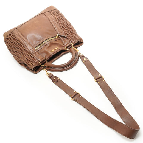 Miu Miu Matelass Leather 2-Way Bag Handbag Brown WS27878
