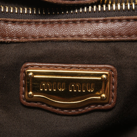 Miu Miu Matelass Leather 2-Way Bag Handbag Brown WS27878