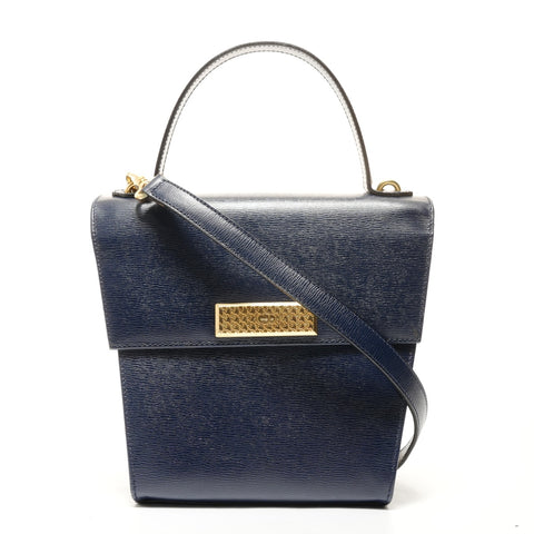 Christian Dior Leather 2WAY Handbag Navy WS27880