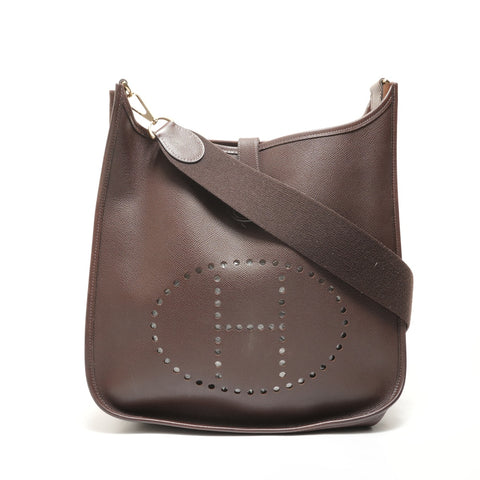 HERMES □H stamp, 2004 Evelyn II GM Epsom Chocolate Shoulder Bag Brown WS27889