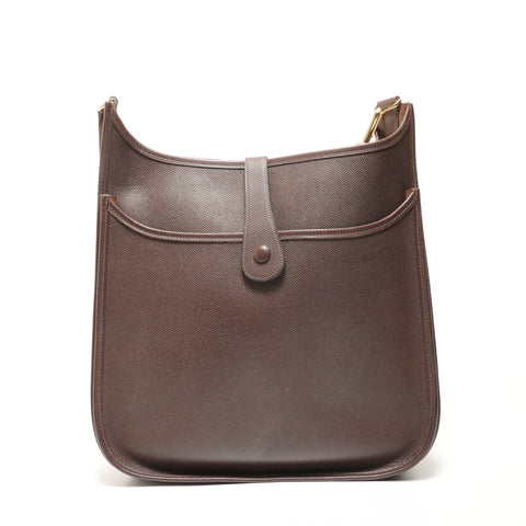HERMES □H stamp, 2004 Evelyn II GM Epsom Chocolate Shoulder Bag Brown WS27889
