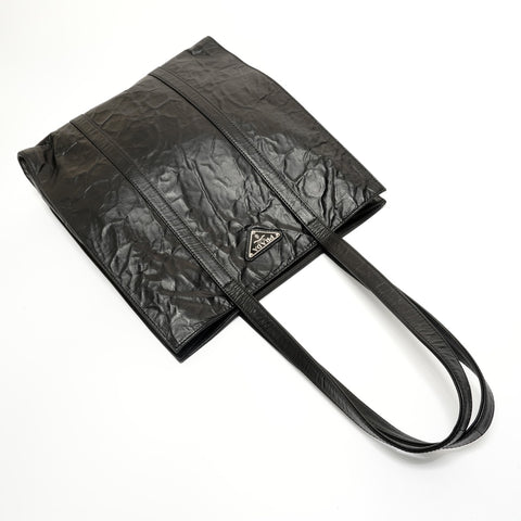 PRADA Wrinkles-processed antique nappa leather Shoulder Bag black WS27895