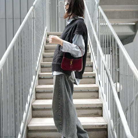 YVES SAINT LAURENT YSL LE 5 A 7 Mini Hobo Patent Le San Cassette Shoulder Bag Red WS27901