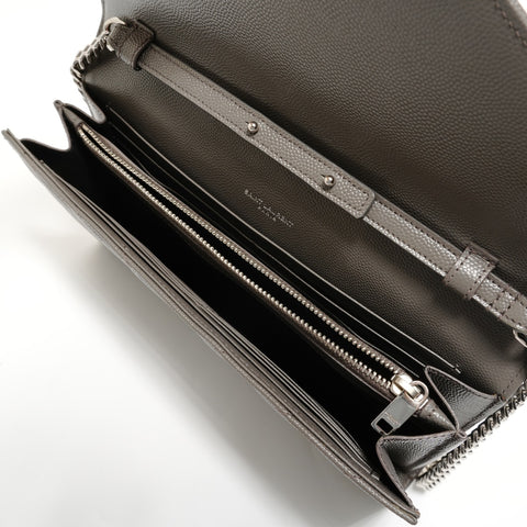 YVES SAINT LAURENT Cassandra V-Stitch Chain Wallet Shoulder Bag gray WS27907