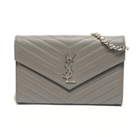 YVES SAINT LAURENT Cassandra V-Stitch Chain Wallet Shoulder Bag gray WS27907