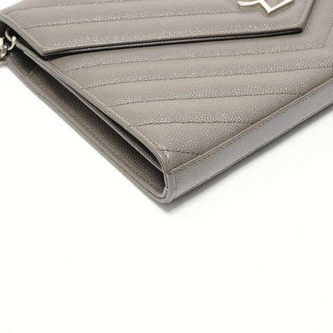YVES SAINT LAURENT Cassandra V-Stitch Chain Wallet Shoulder Bag gray WS27907