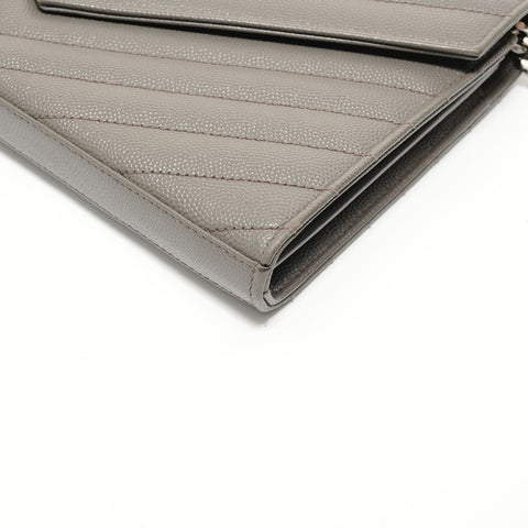 YVES SAINT LAURENT Cassandra V-Stitch Chain Wallet Shoulder Bag gray WS27907