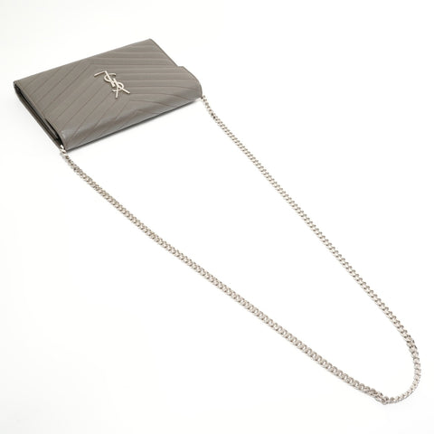 YVES SAINT LAURENT Cassandra V-Stitch Chain Wallet Shoulder Bag gray WS27907