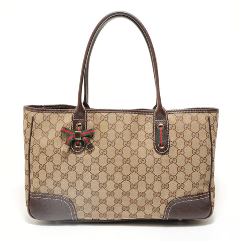 GUCCI GG Canvas Shelly Ribbon Tote Bag beige WS27917