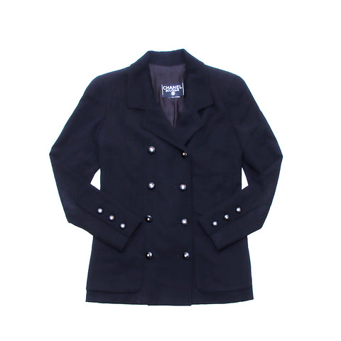 Chanel Coco Button 1990er Jacke Seide Schwarz WS2791