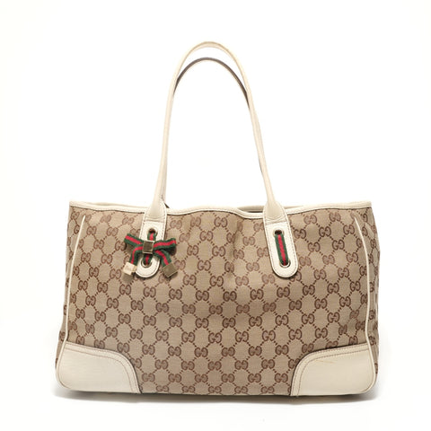 GUCCI GG Canvas Shelly Ribbon Tote Bag beige WS27922
