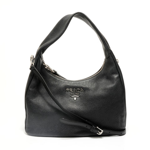 PRADA Leather 2way Shoulder Bag black WS27925