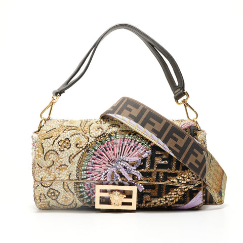 FENDI Fenderche Baguette Bead Embroidery Shoulder Bag multicolor WS27936