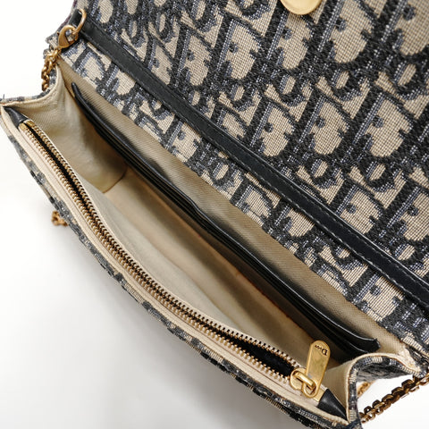 Christian Dior Saddle Chain Pouch Medium Shoulder Bag Navy WS27937