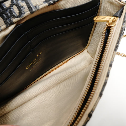 Christian Dior Saddle Chain Pouch Medium Shoulder Bag Navy WS27937