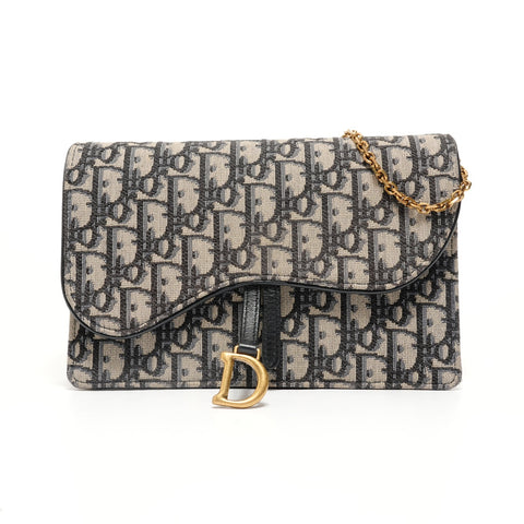 Christian Dior Saddle Chain Pouch Medium Shoulder Bag Navy WS27937