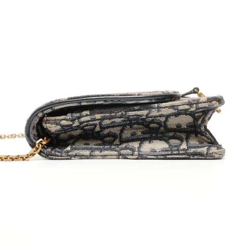 Christian Dior Saddle Chain Pouch Medium Shoulder Bag Navy WS27937