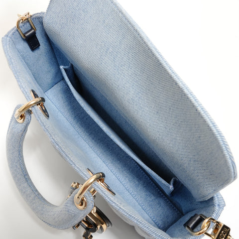 Christian Dior 2022 Medium Denim Cannage Satchel Bag Shoulder Bag blue WS27938