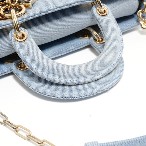 Christian Dior 2022 Medium Denim Cannage Satchel Bag Shoulder Bag blue WS27938