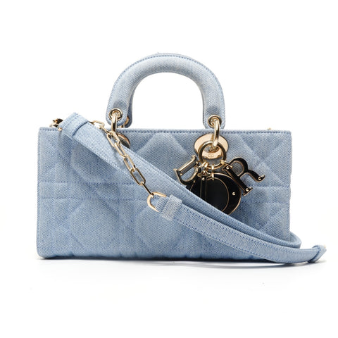 Christian Dior 2022 Medium Denim Cannage Satchel Bag Shoulder Bag blue WS27938