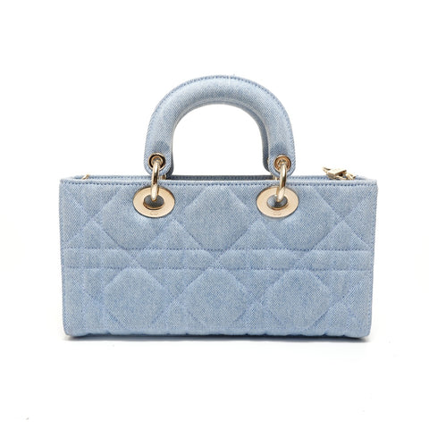 Christian Dior 2022 Medium Denim Cannage Satchel Bag Shoulder Bag blue WS27938