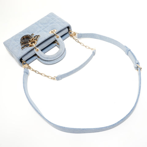 Christian Dior 2022 Medium Denim Cannage Satchel Bag Shoulder Bag blue WS27938