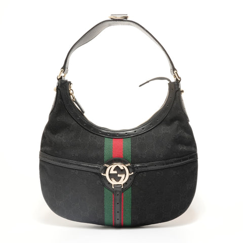 GUCCI Sherry Line Interlocking G GG Canvas Shoulder Bag black WS27942