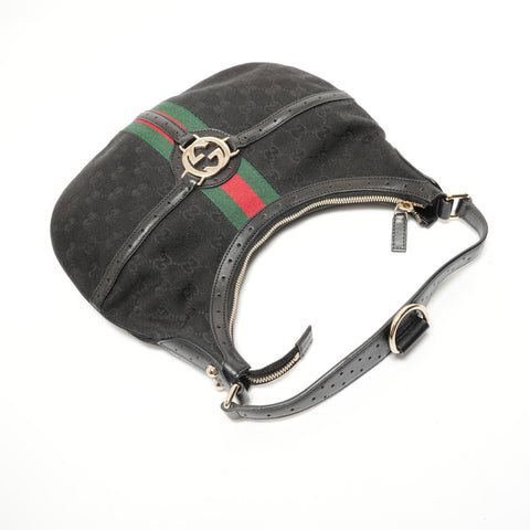 GUCCI Sherry Line Interlocking G GG Canvas Shoulder Bag black WS27942