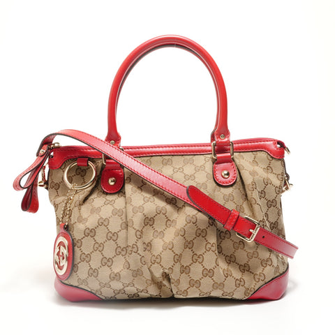 GUCCI GG canvas leather Handbag beige WS27945