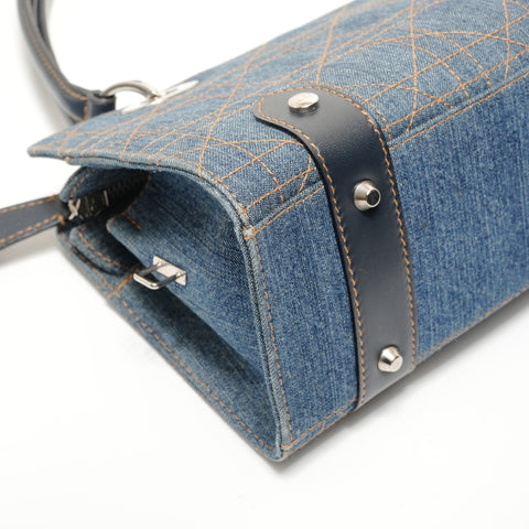 Christian Dior Cannage Denim Shoulder Bag Navy WS27954