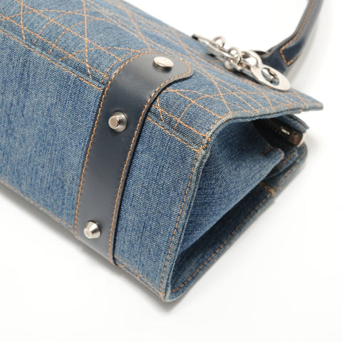 Christian Dior Cannage Denim Shoulder Bag Navy WS27954