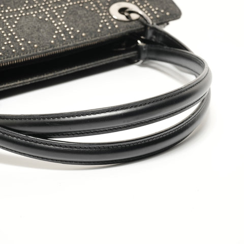 Christian Dior Cannage Black Denim Shoulder Bag black WS27955