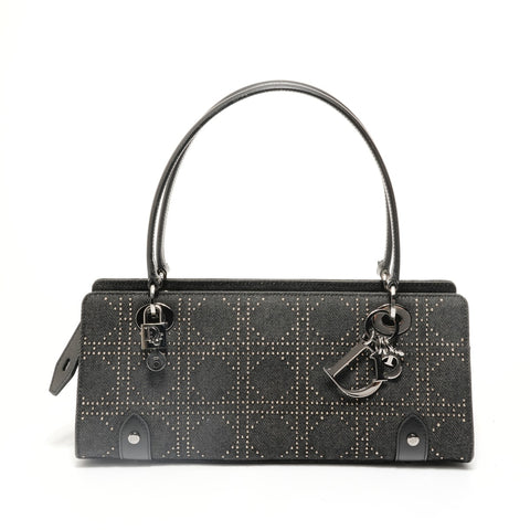 Christian Dior Cannage Black Denim Shoulder Bag black WS27955