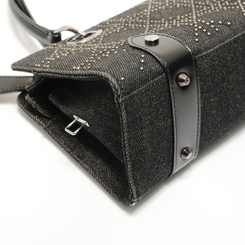 Christian Dior Cannage Black Denim Shoulder Bag black WS27955