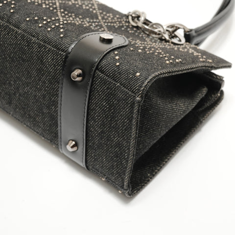 Christian Dior Cannage Black Denim Shoulder Bag black WS27955