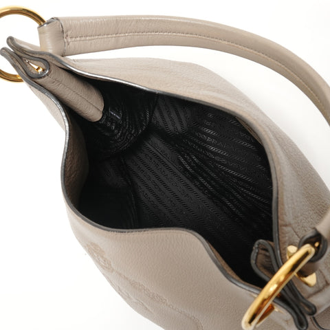 PRADA Leather embossed logo, greige Shoulder Bag gray WS27961
