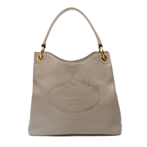 PRADA Leather embossed logo, greige Shoulder Bag gray WS27961