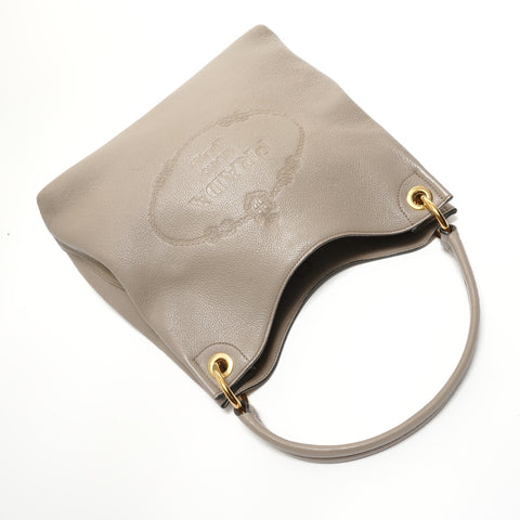 PRADA Leather embossed logo, greige Shoulder Bag gray WS27961