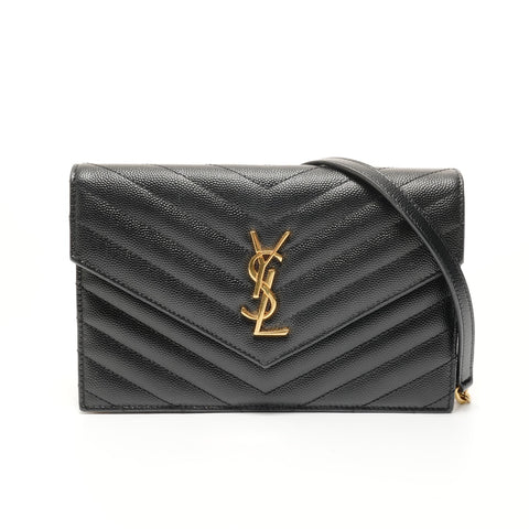 YVES SAINT LAURENT Cassandra Envelope Chain Wallet Shoulder Bag black WS27967