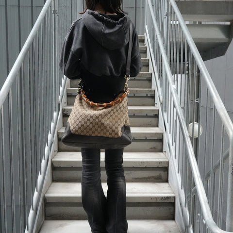GUCCI GG canvas bamboo Shoulder Bag beige WS27968