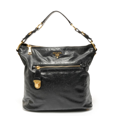 PRADA leather logo Shoulder Bag black WS27970